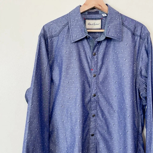 Robert Graham  Mens XL Tailored Fit Botanic Ditsy Blue Button Shirt - Picture 6 of 14